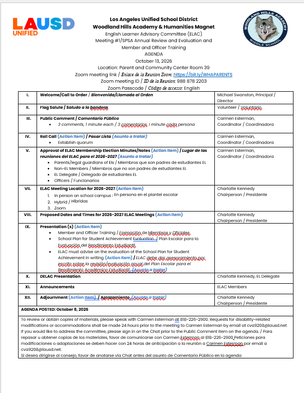 English Language Advisory Committee Meeting Agenda for 10/13 Featured Photo