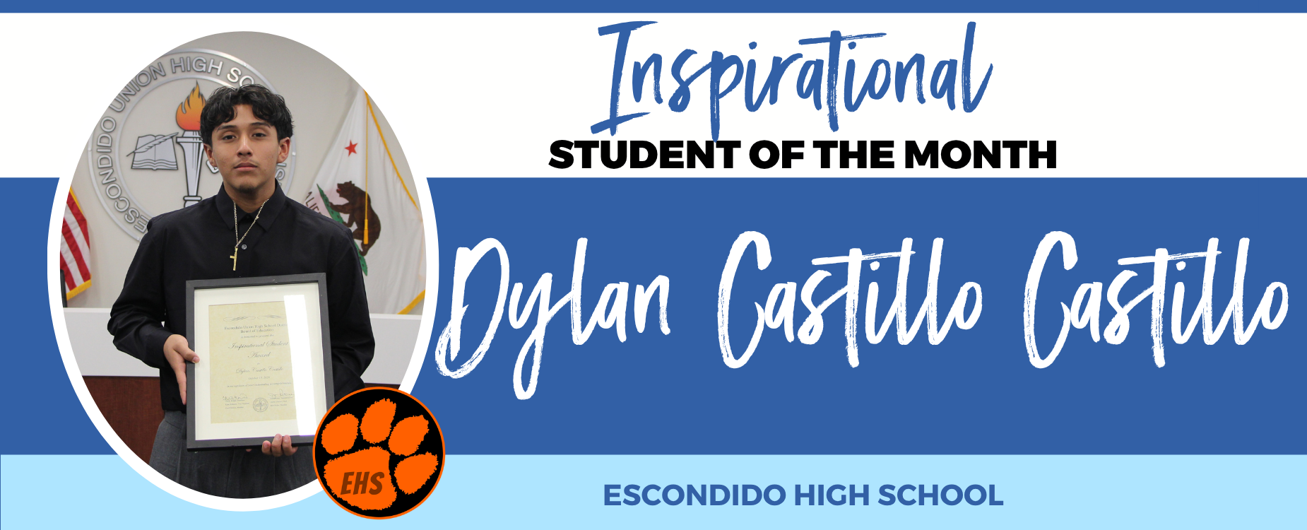 Student of the Month award presentation at Escondido High School.