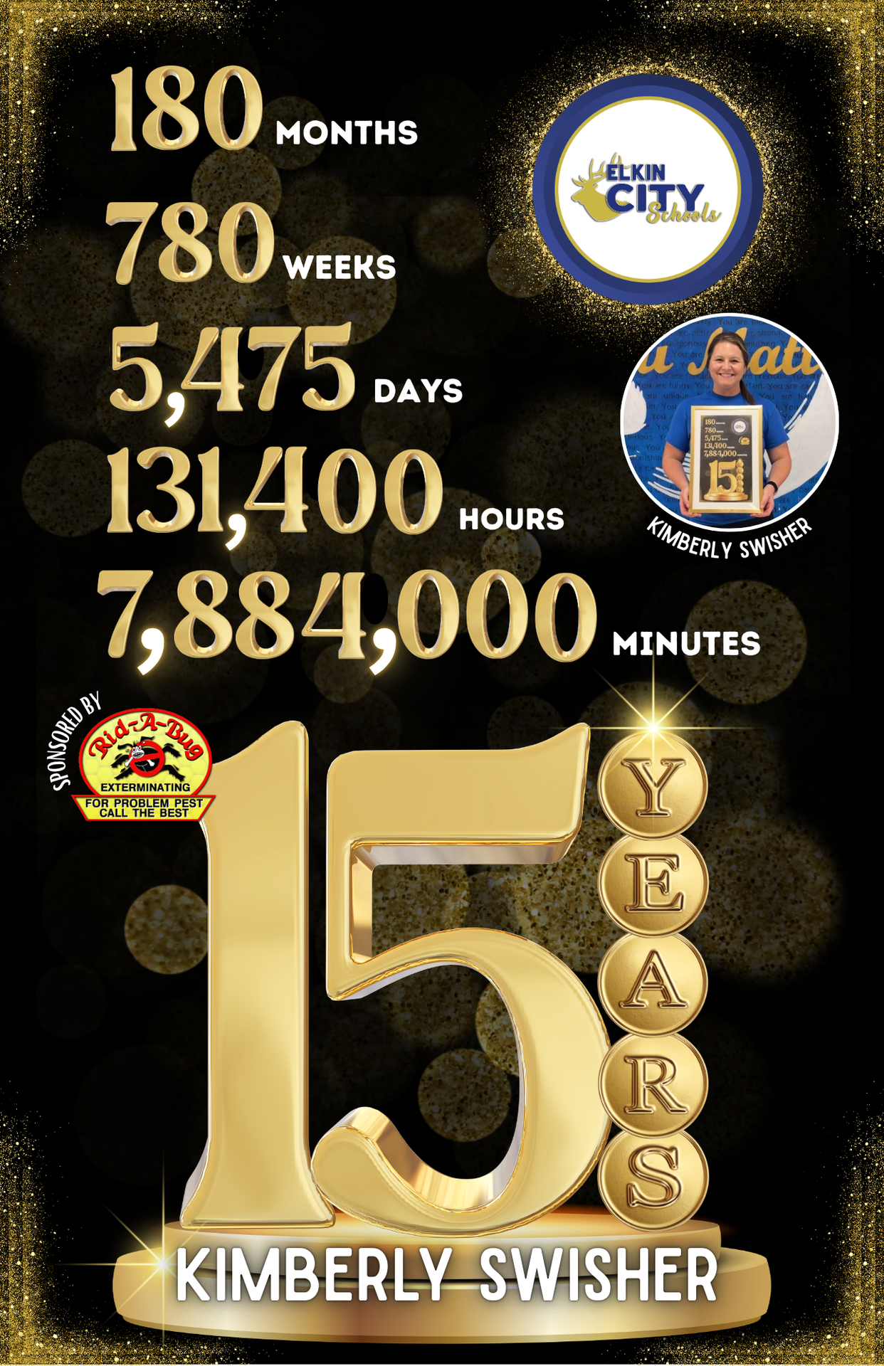 Years of service graphic - 15 years of Kimberly Swisher