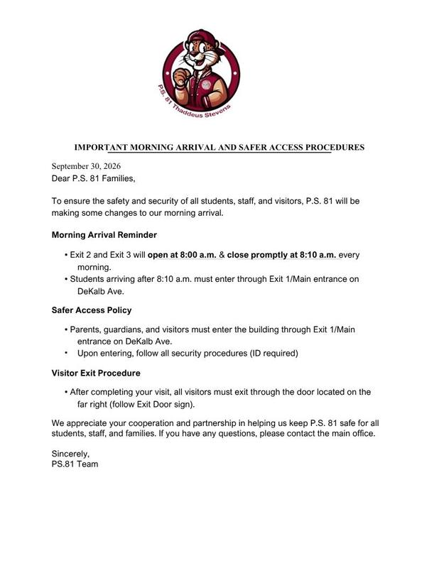 Important Morning Arrival and Safer Access Procedures - English flyer