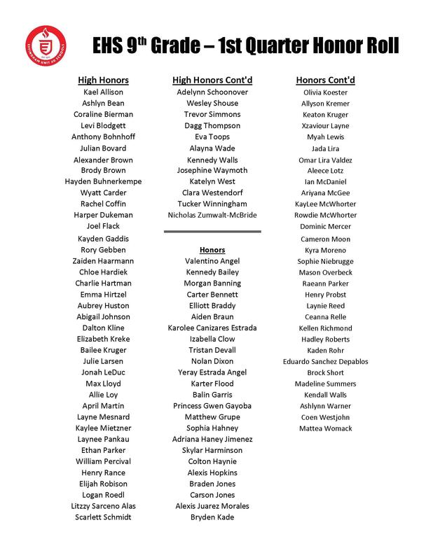 9th Grade 1st Quarter Honor Roll