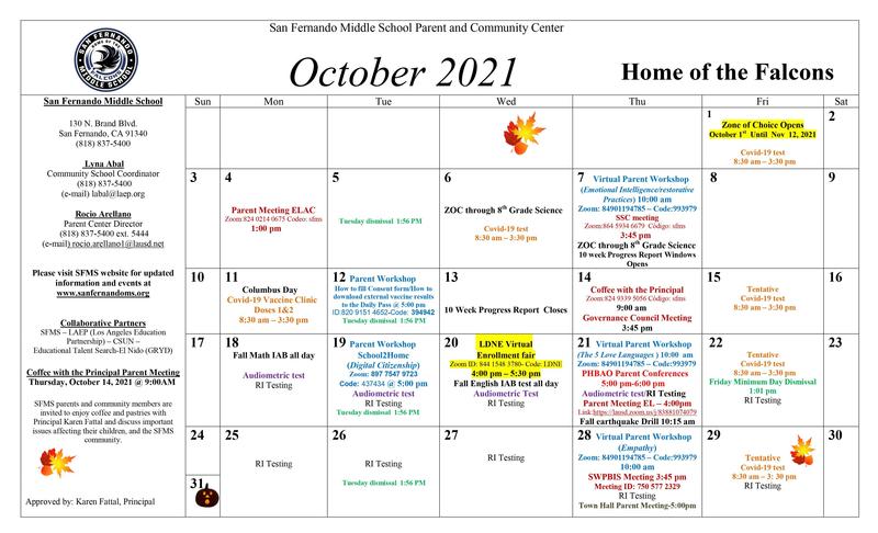 Parent Center October Calendar of Events Featured Photo