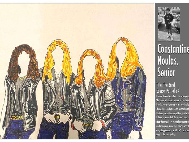 Illustration of four figures with distinct hairstyles in leather jackets.