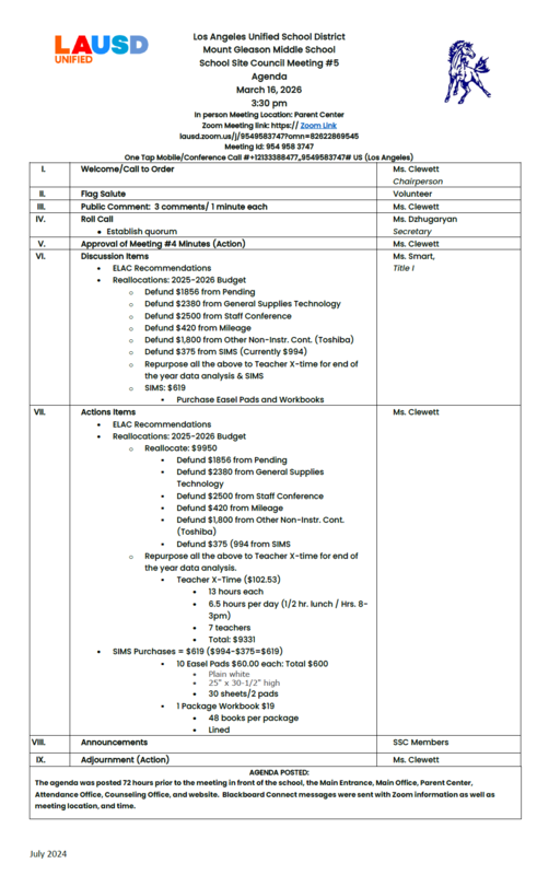 SSC Meeting Agenda