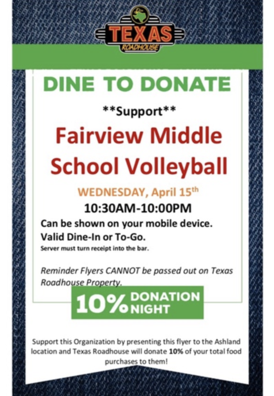 Middle School Volleyball Texas Roadhouse Dine to Donate