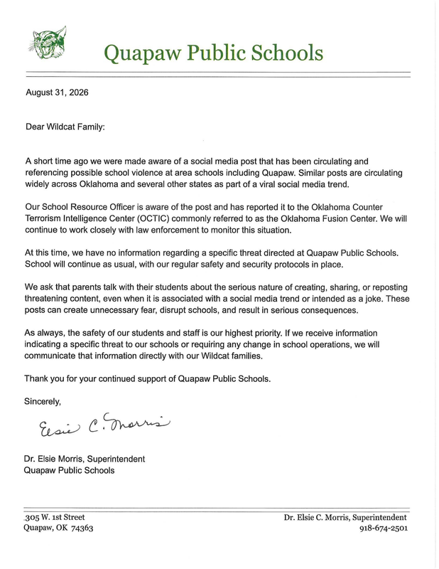 Letter to Wildcat Families