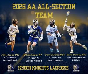 2026 AA All-Section lacrosse team members with names and positions.
