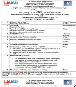 2025-2026 ELAC Agenda