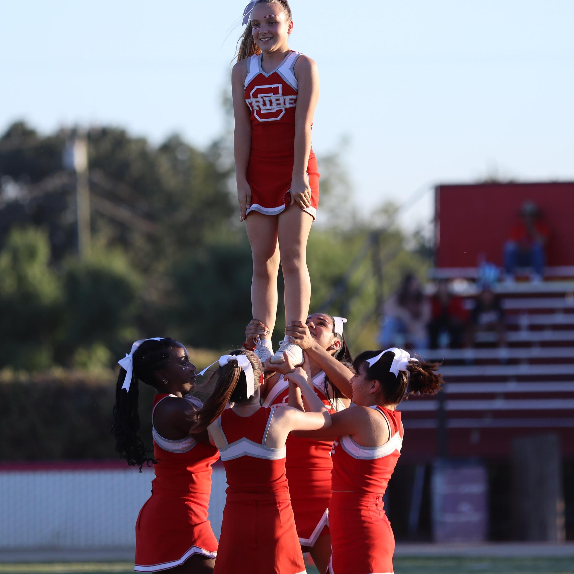 junior varsity cheerleaders at the Kerman game