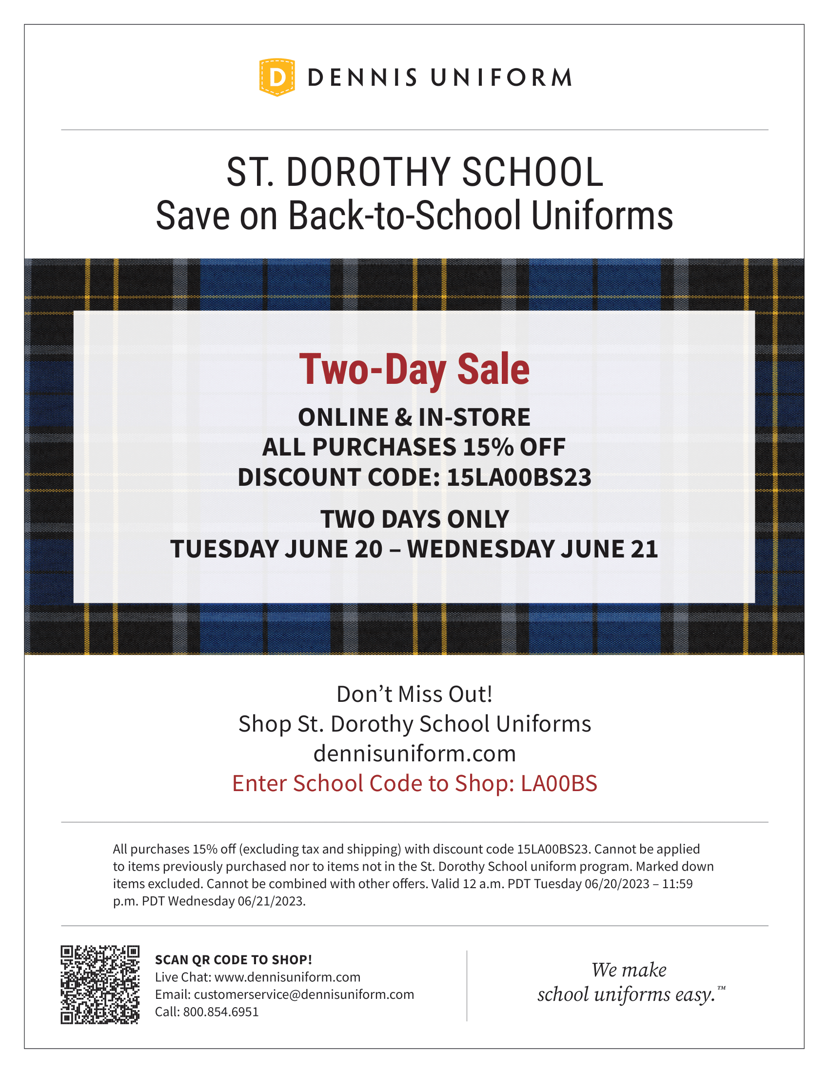 Online Uniform Sale June 20&21 St. Dorothy Catholic School