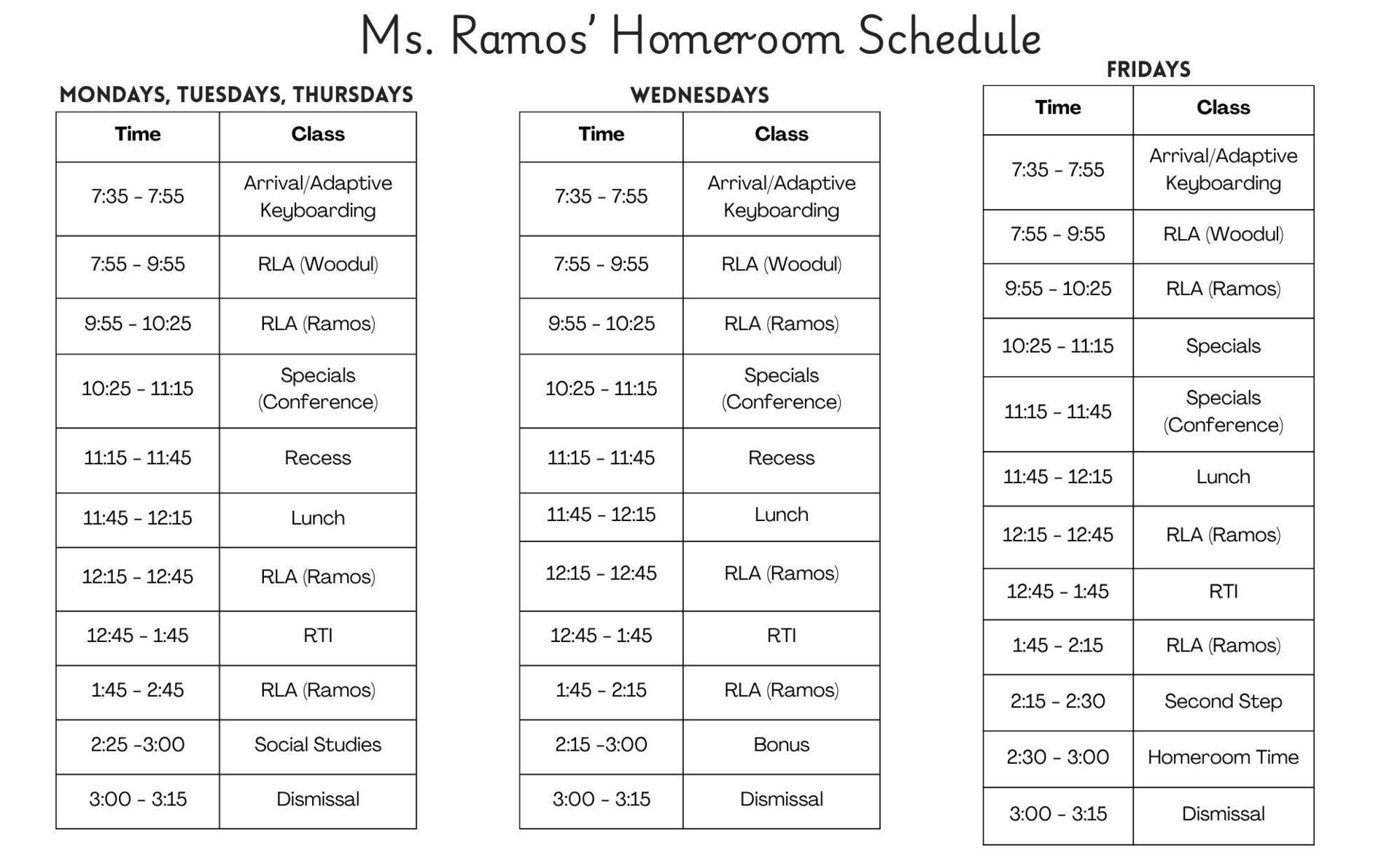 Ramos Homeroom Schedule