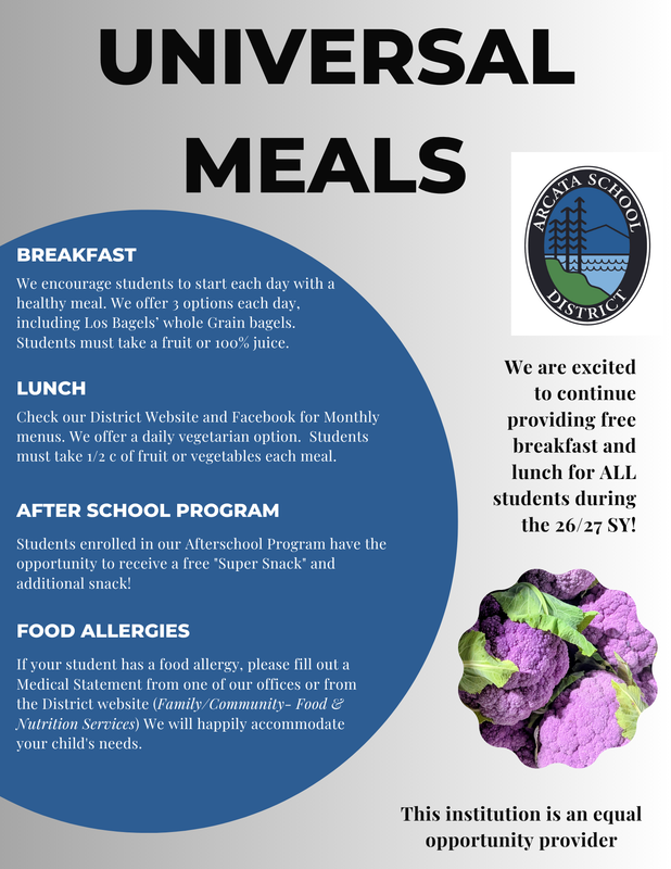 Flier (English) for free breakfast & lunch for every student 26/27 school year