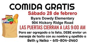Free Groceries this Saturday, 2/28 at Byars Dowdy Elementary
