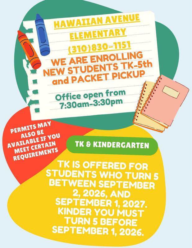 TK is offered for students who turn 5 between september 2, 2026, and September 1, 2027. Kinder you must turn 5 before September 1, 2026.