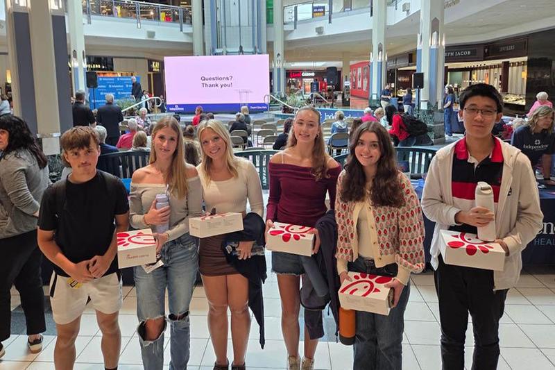 Penn-Trafford Students Tim Wolford, Julianna Eshman, Aurelia Solomon, Delaney Race, Sydney Mularski, and Ben Wei enjoyed a complimentary Chick-fil-A lunch at the event