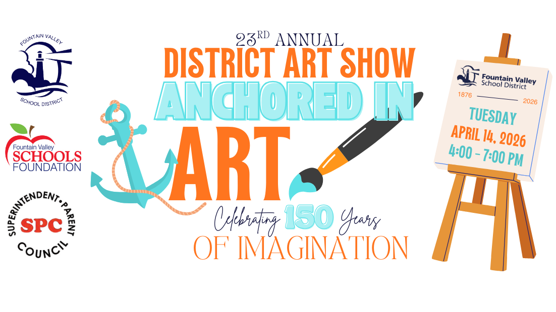 23rd Annual District Art Show poster featuring anchor and art supplies