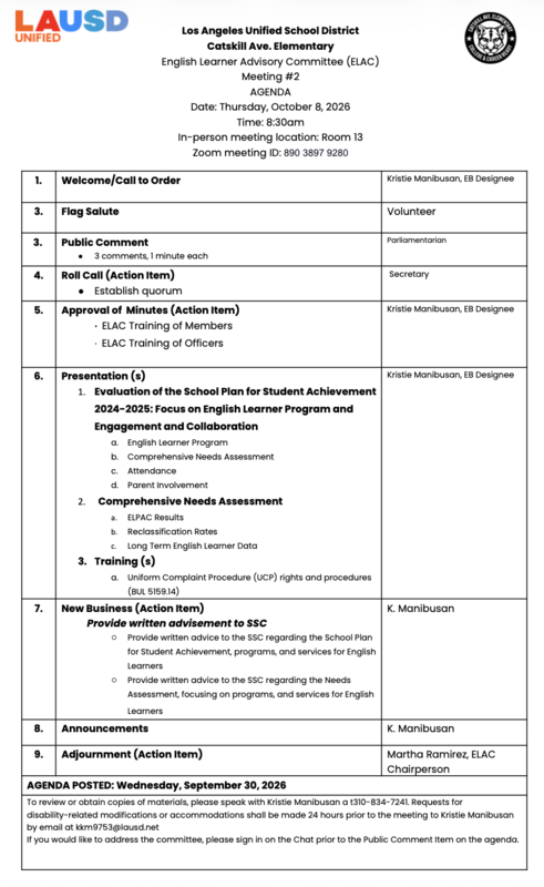 ELAC Agenda