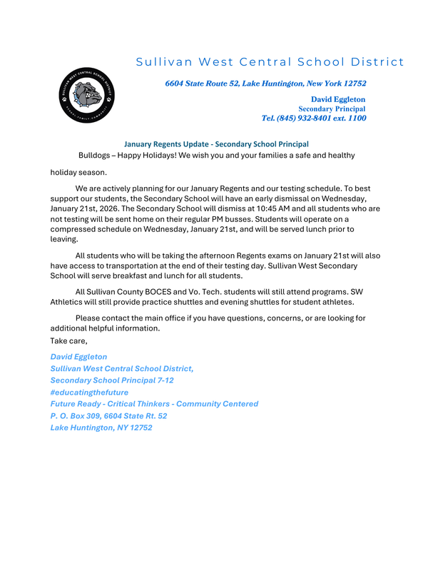 January Regents early dismissal