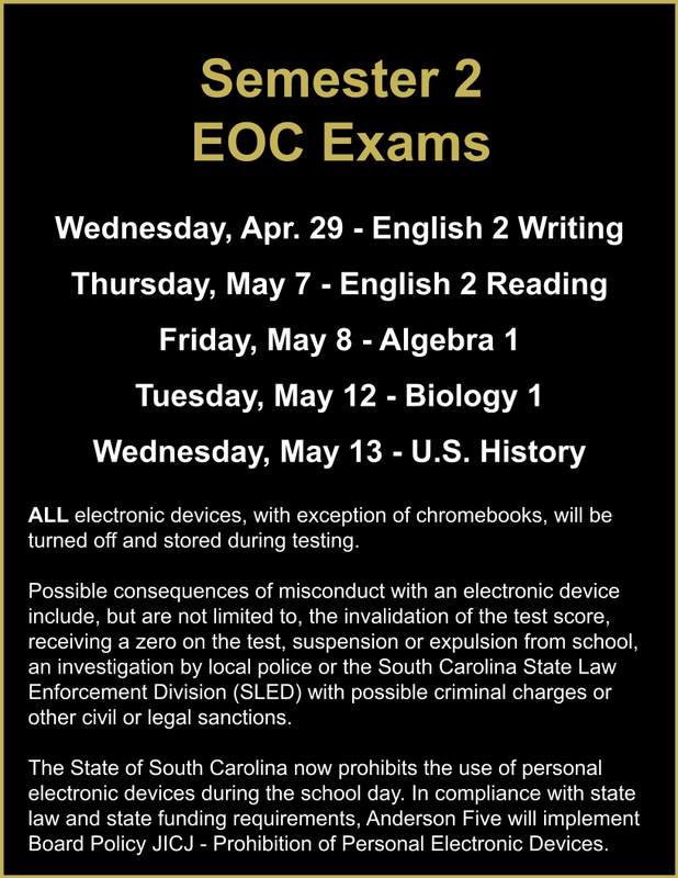 Testing Schedule Semester 2 EOC