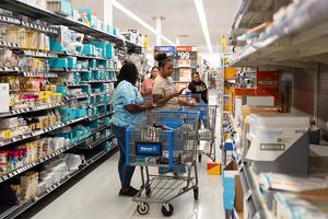 Teachers browse items during supply shopping spree