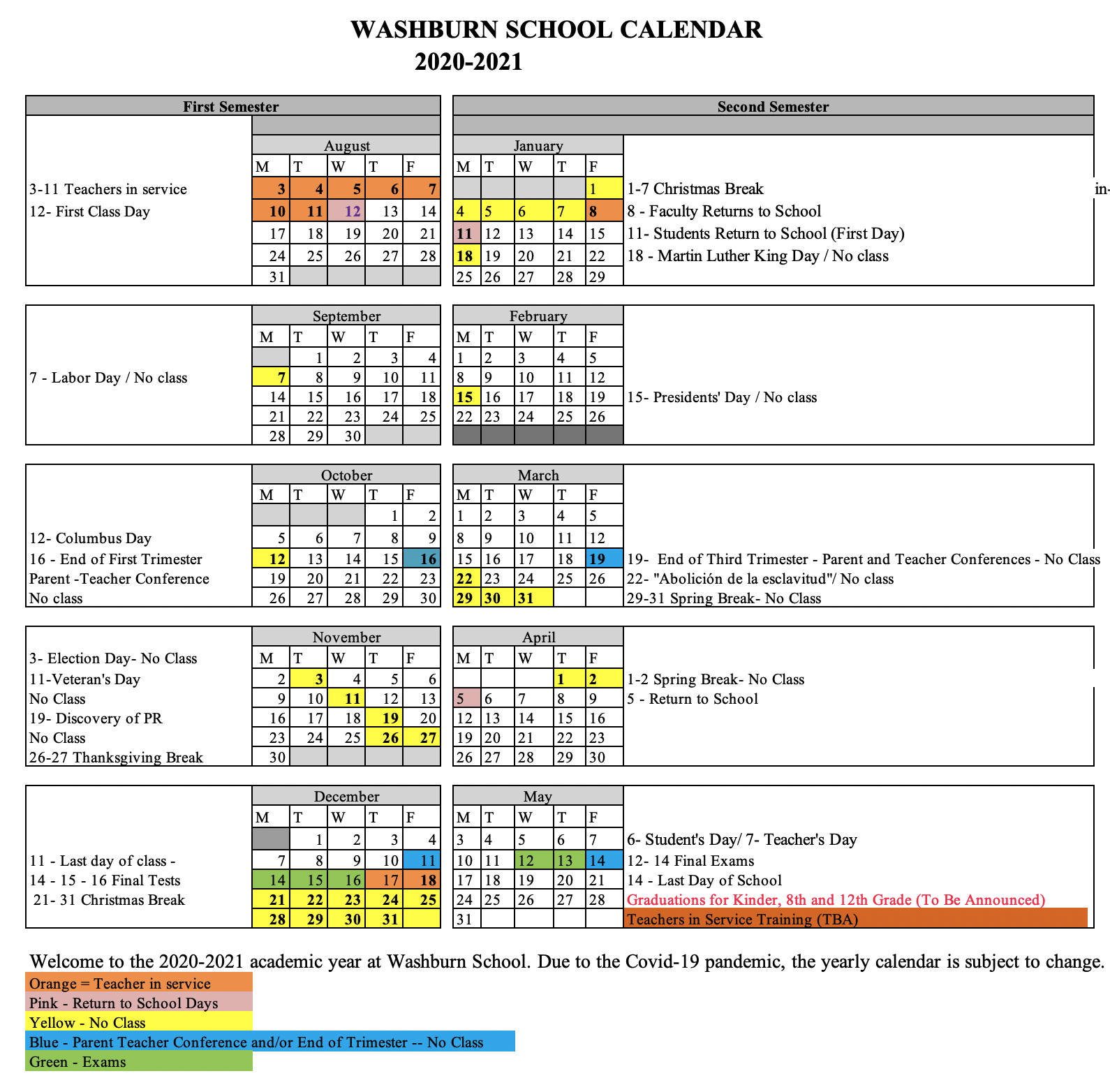 Washburn Academic Calendar Printable Word Searches