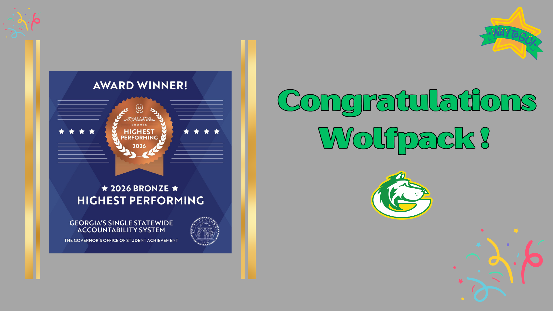 Award banner celebrating the Wolfpack as 2026 bronze highest performing.
