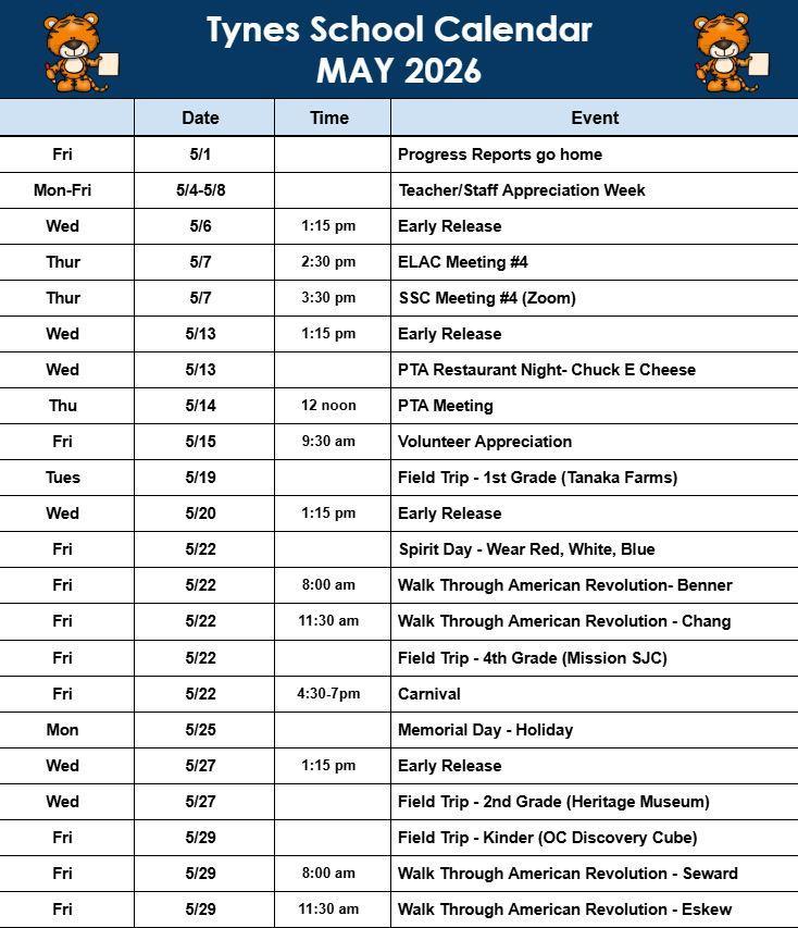 May Calendar 