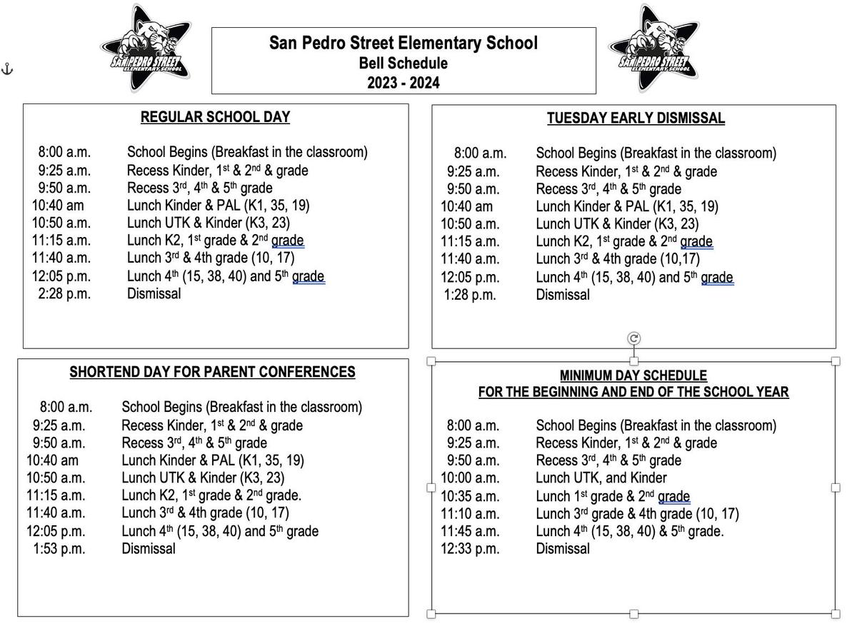 Bell Schedule Our School San Pedro Street Elementary Bell Schedule Our School San Pedro Street Elementary