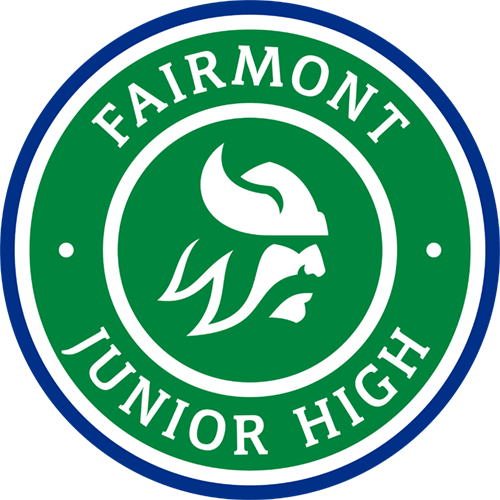 Circular green with a Viking at the center and words Fairmont Junior High around the outer edge.