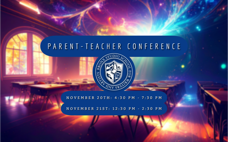 Illustrative classroom with desks and a galaxy engulfing room