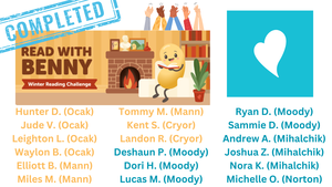 List of students who completed the January reading challenge