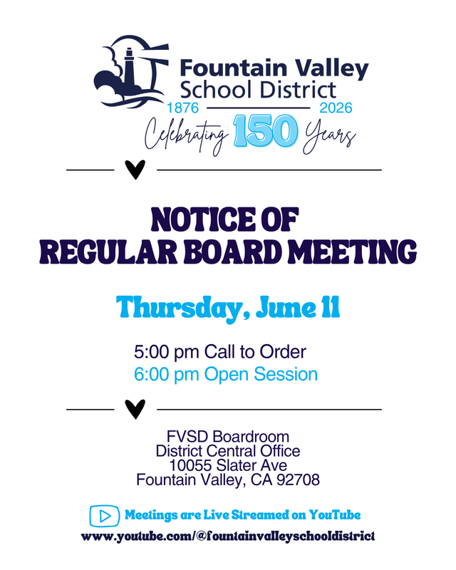 Announcement for a regular board meeting with details on date, time, and location.