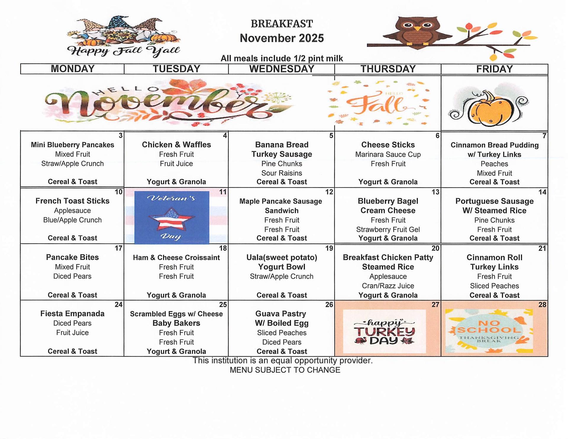 November - Breakfast Menu