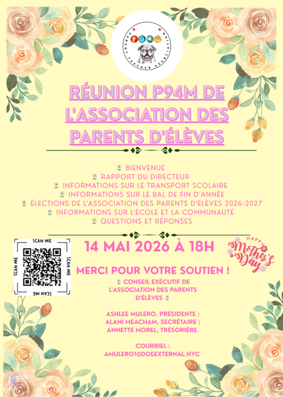 Flyer for P94M's May PTA Meeting (French)