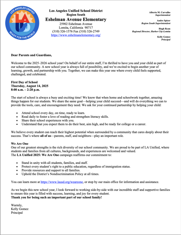 Welcome Letter