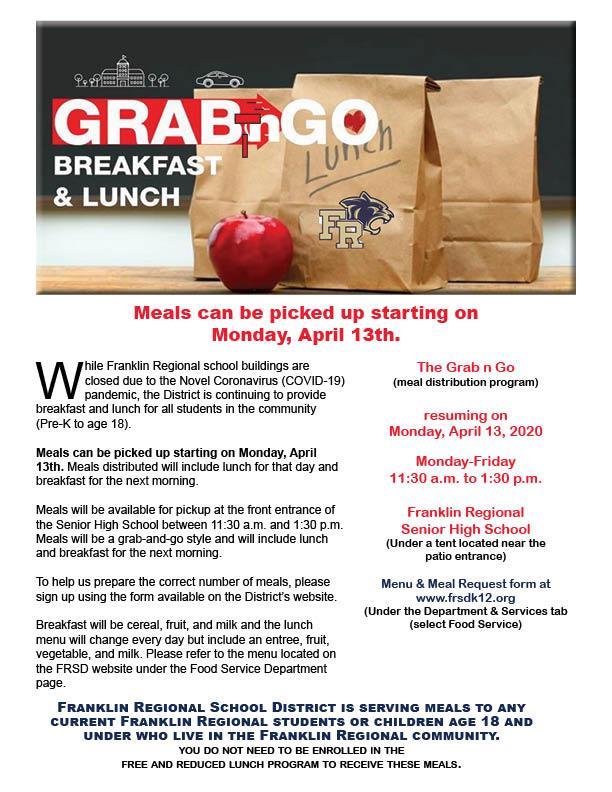 FR Grab n Go food program resumes April 14, 2020.