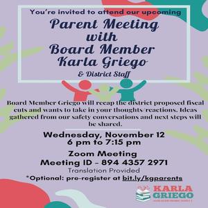 Parent Meeting with Board Member