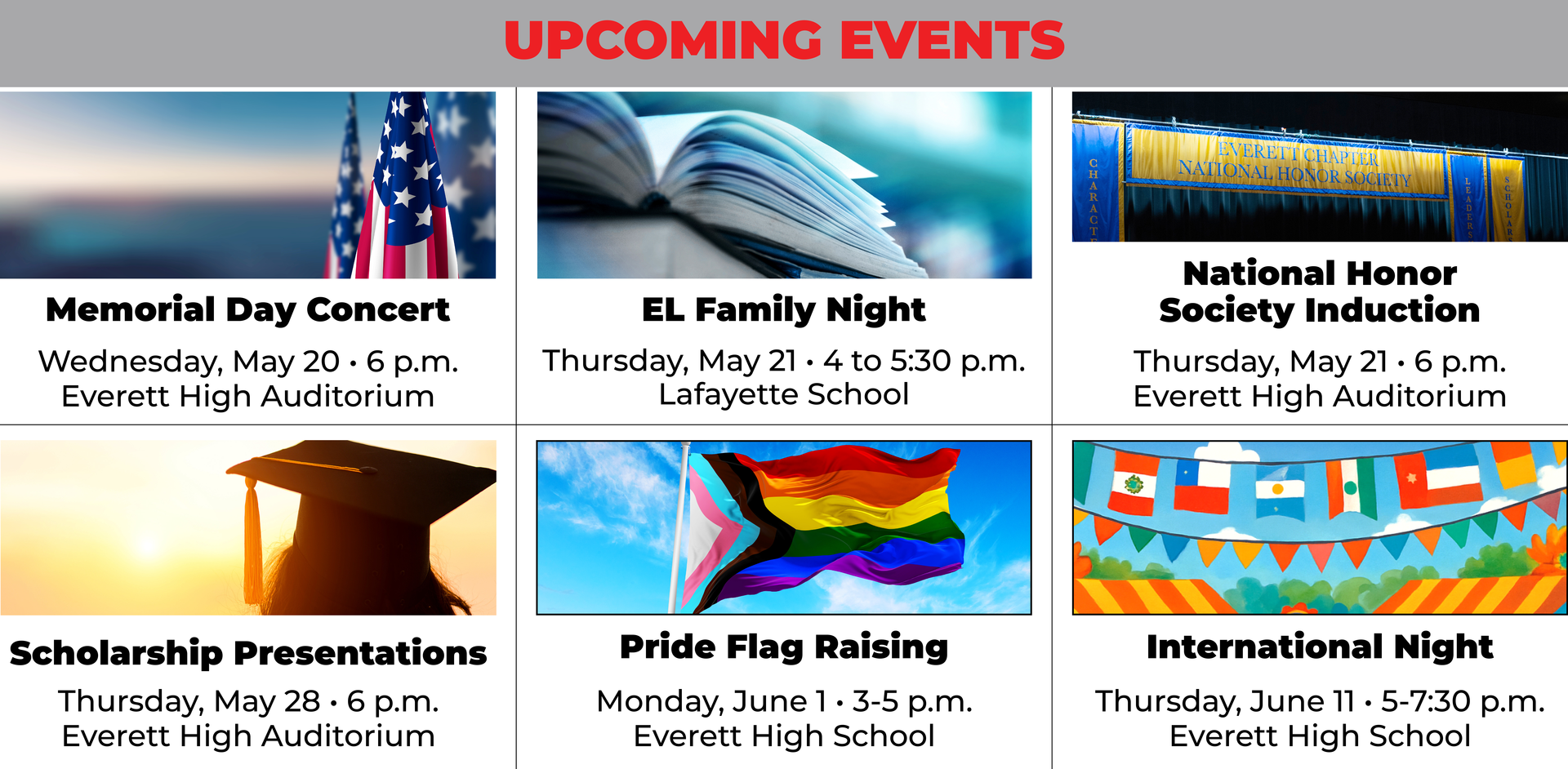 A collage of event flyers showcasing various upcoming community events.