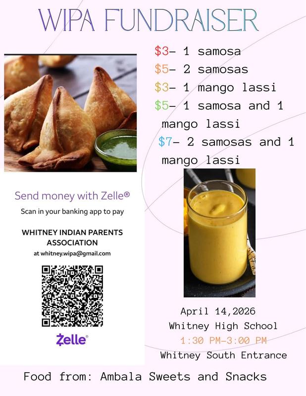 Whitney WIPA food sale after school tomorrow - 4/14 after 6th period until 3pm