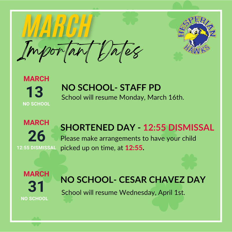 March Important Info