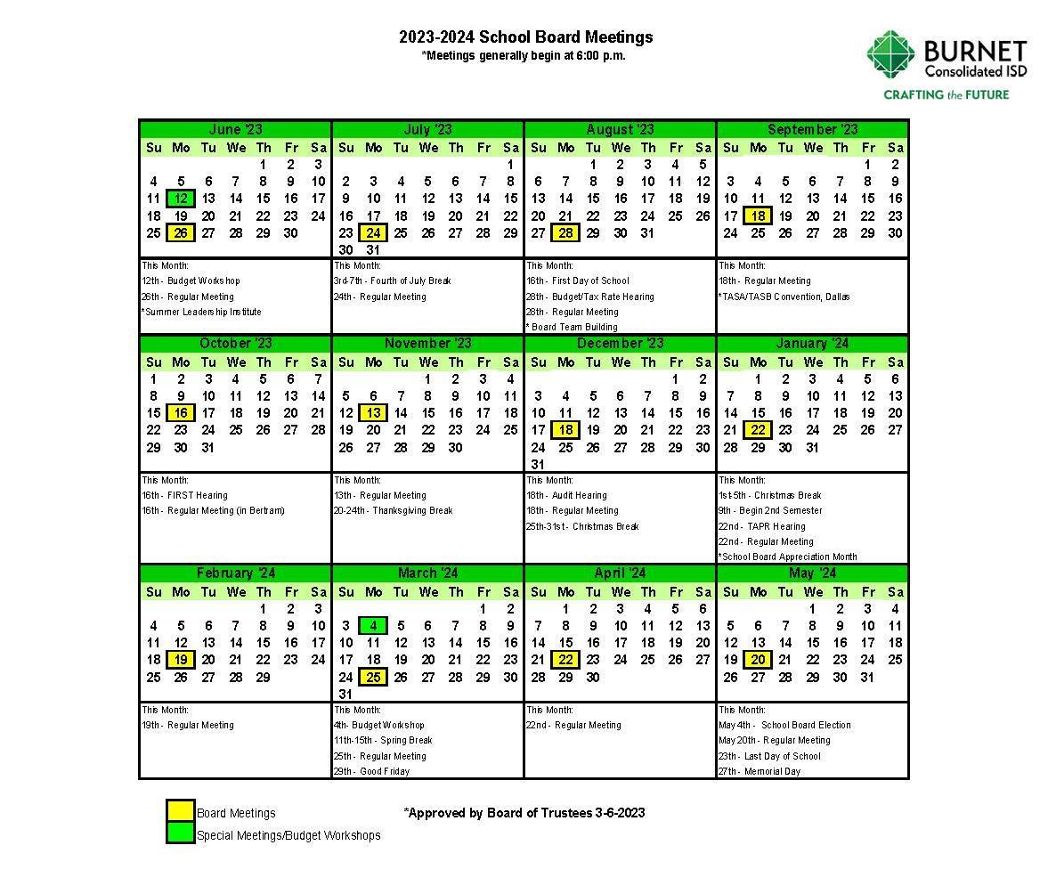 Board Meeting Calendar – Board – Burnet Consolidated ISD Board Meeting Calendar – Board – Burnet Consolidated ISD