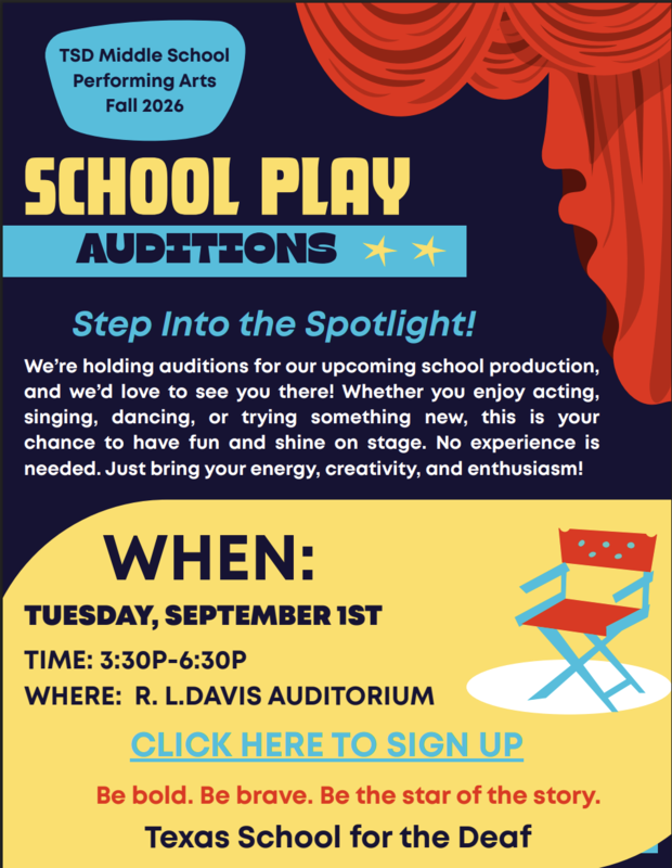 Flyer with details for the school play auditions