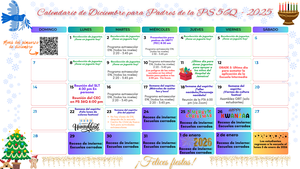 December Parent Calendar (Spanish)