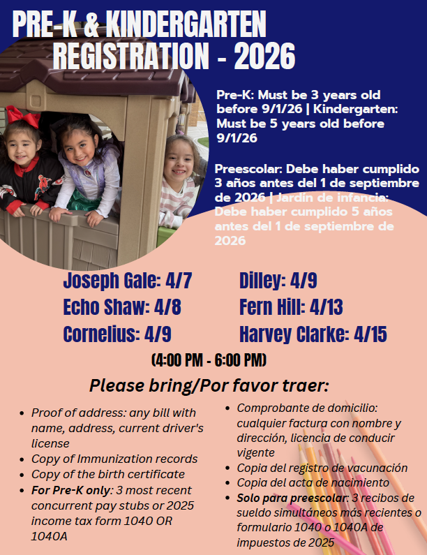 P-K & Kinder Registration information with photo of kids playing