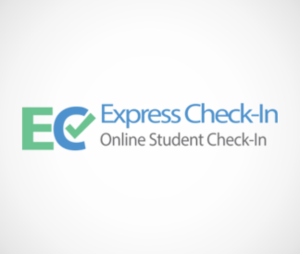 Green and blue Express Check-In logo on a white background