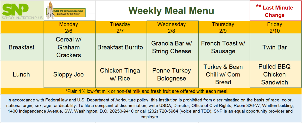 January Lunch Menu
