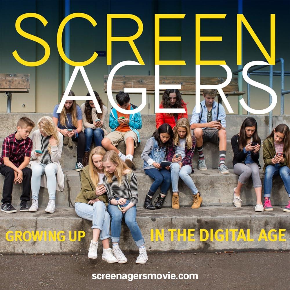 Promotional poster for the documentary Screenagers featuring multiple teens looking at phones