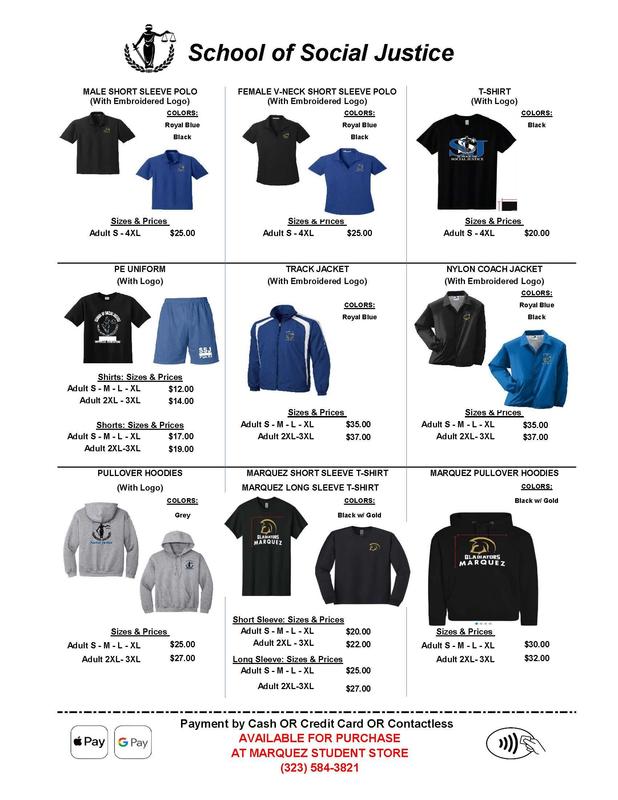 SSJ Uniforms On Sale Now! Stop by the Marquez Student Store to purchase your polos, P.E. sets, hoodies & more! 📞 (323) 584-3821 | 💳 All payments accepted
