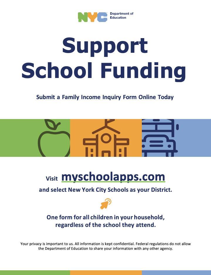Text promoting school funding and family income inquiry submission.