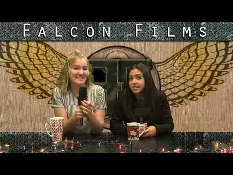 This is a screenshot of 2 Falcon Films news anchors reading the morning announcements.